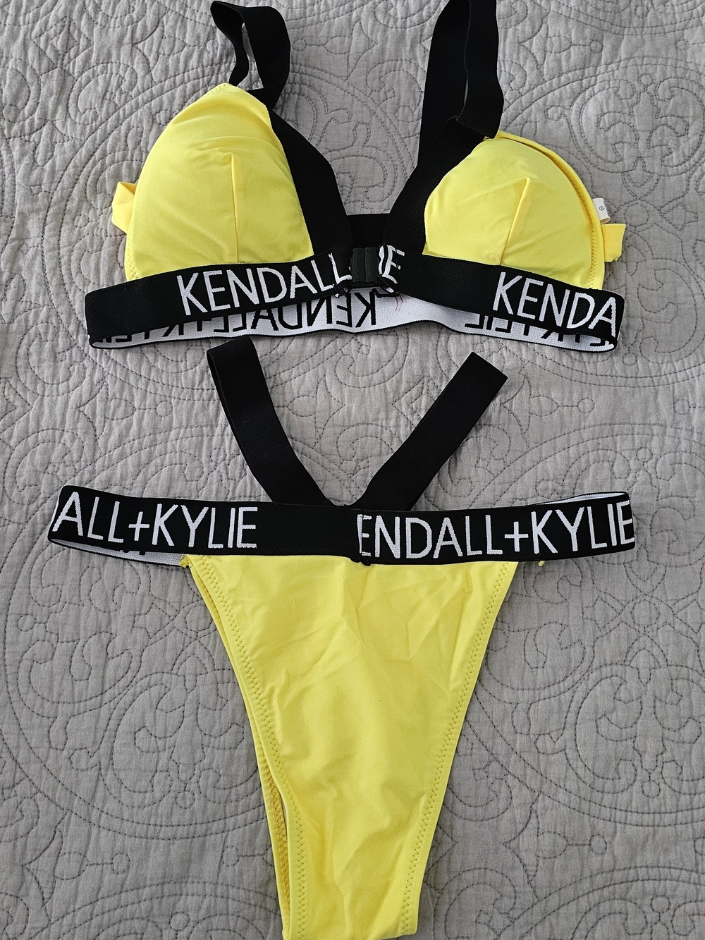 Kendall & Kylie Bright Yellow Bikini Top with Black Accents